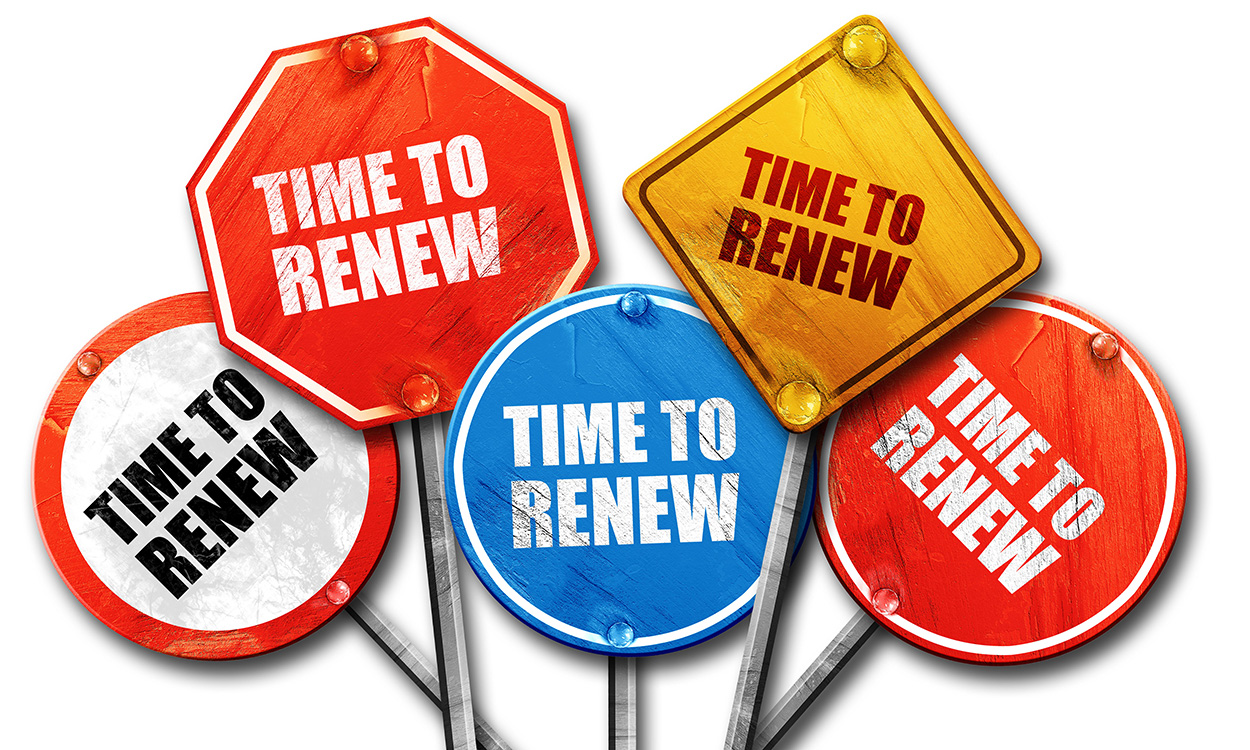 multiple signs saying Time to renew